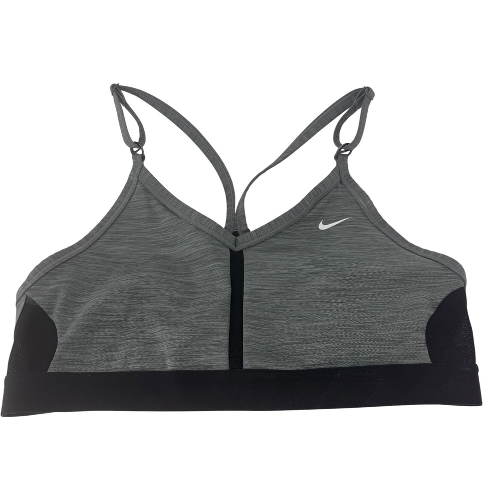 Nike Indy Sports Bra Womens LG Grey/ Black Space Dye Light Support Yoga Strap
